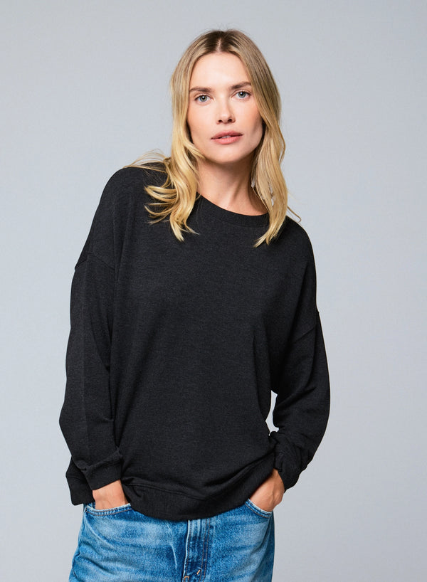 French Terry Semi Relaxed Long Sleeve Crewneck - CREWNECK L/S - Majestic Filatures North America
