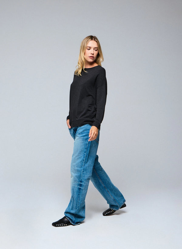 French Terry Semi Relaxed Long Sleeve Crewneck - CREWNECK L/S - Majestic Filatures North America