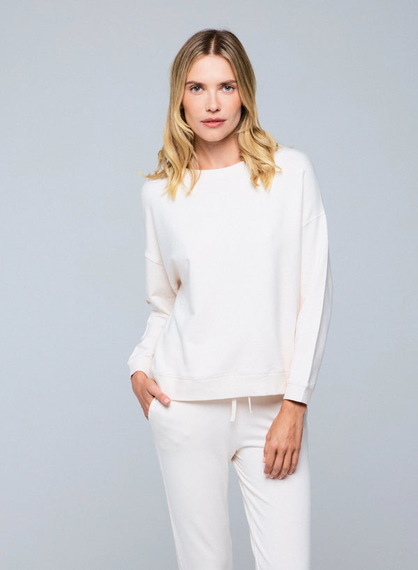 French Terry Semi Relaxed Long Sleeve Crewneck - CREWNECK L/S - Majestic Filatures North America