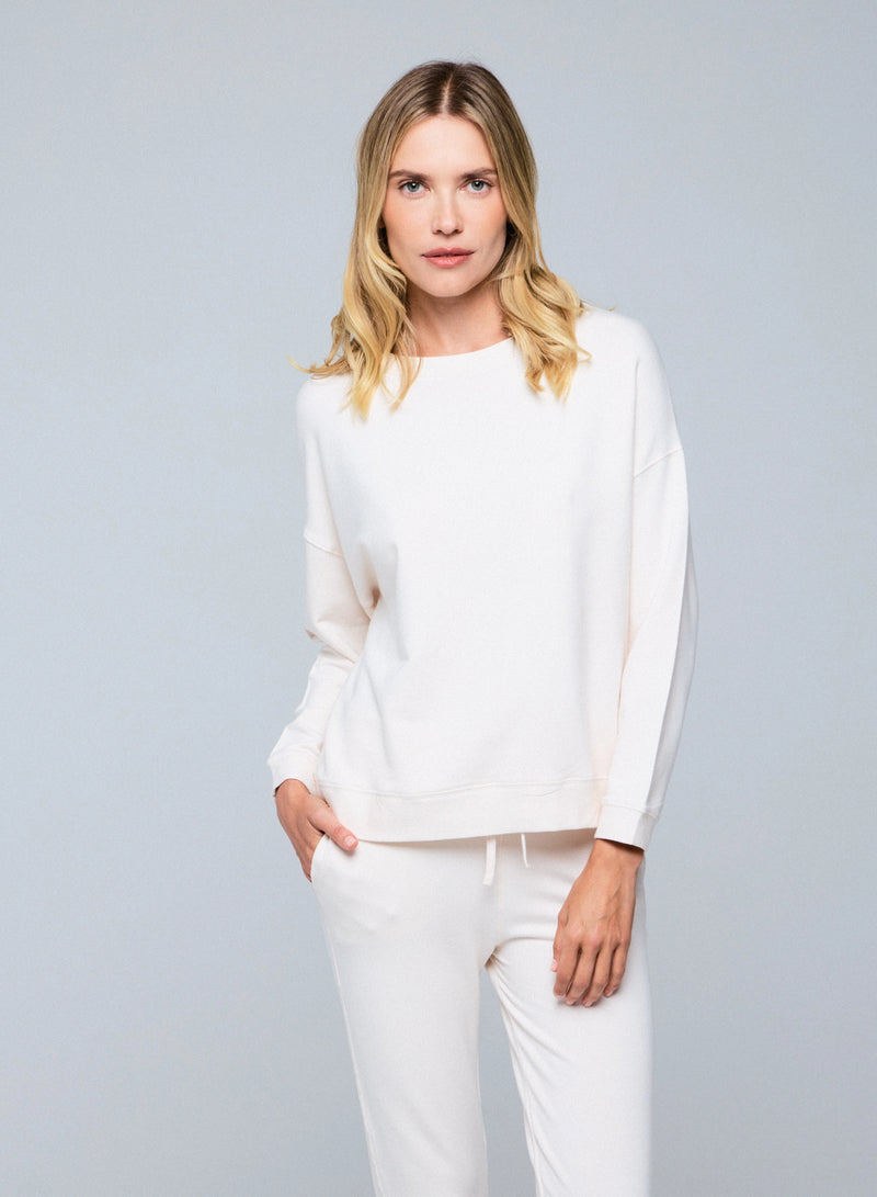 French Terry Semi Relaxed Long Sleeve Crewneck - CREWNECK L/S - Majestic Filatures North America