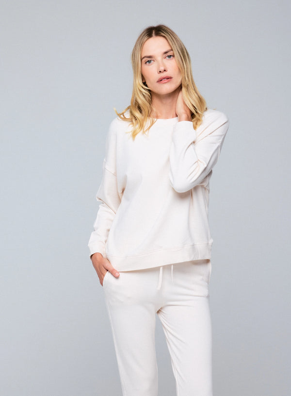 French Terry Semi Relaxed Long Sleeve Crewneck - CREWNECK L/S - Majestic Filatures North America