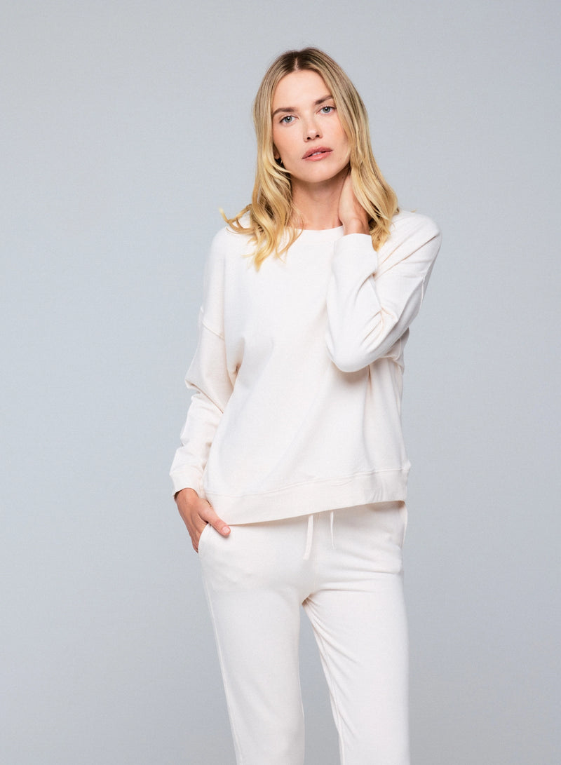 French Terry Semi Relaxed Long Sleeve Crewneck - CREWNECK L/S - Majestic Filatures North America