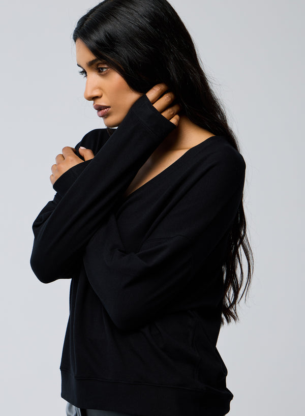 French Terry Semi Relaxed Long Sleeve V-Neck - CREWNECK L/S - Majestic Filatures North America