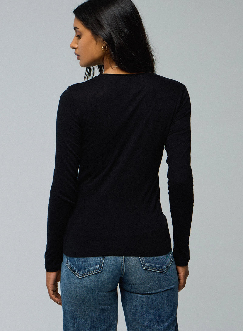Cotton Cashmere Long Sleeve Rolled Edge Finish Crewneck - CREW L/S - Majestic Filatures North America