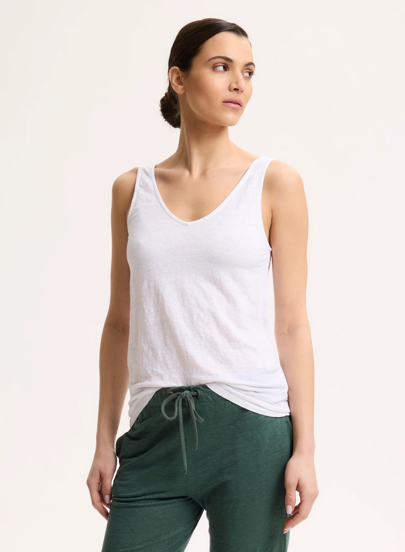 Stretch Linen Double V-Neck Tank