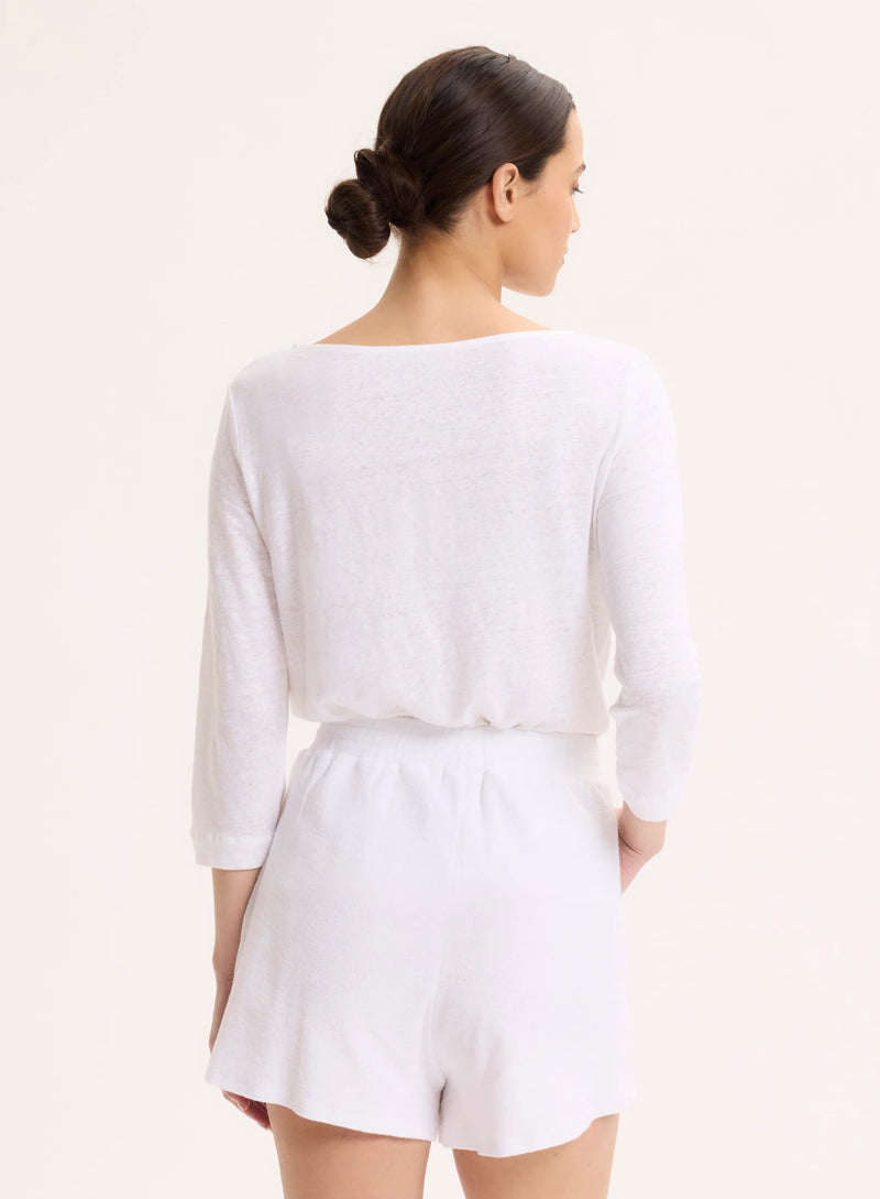 Stretch Linen Three Quarter Sleeve Boatneck T-Shirt