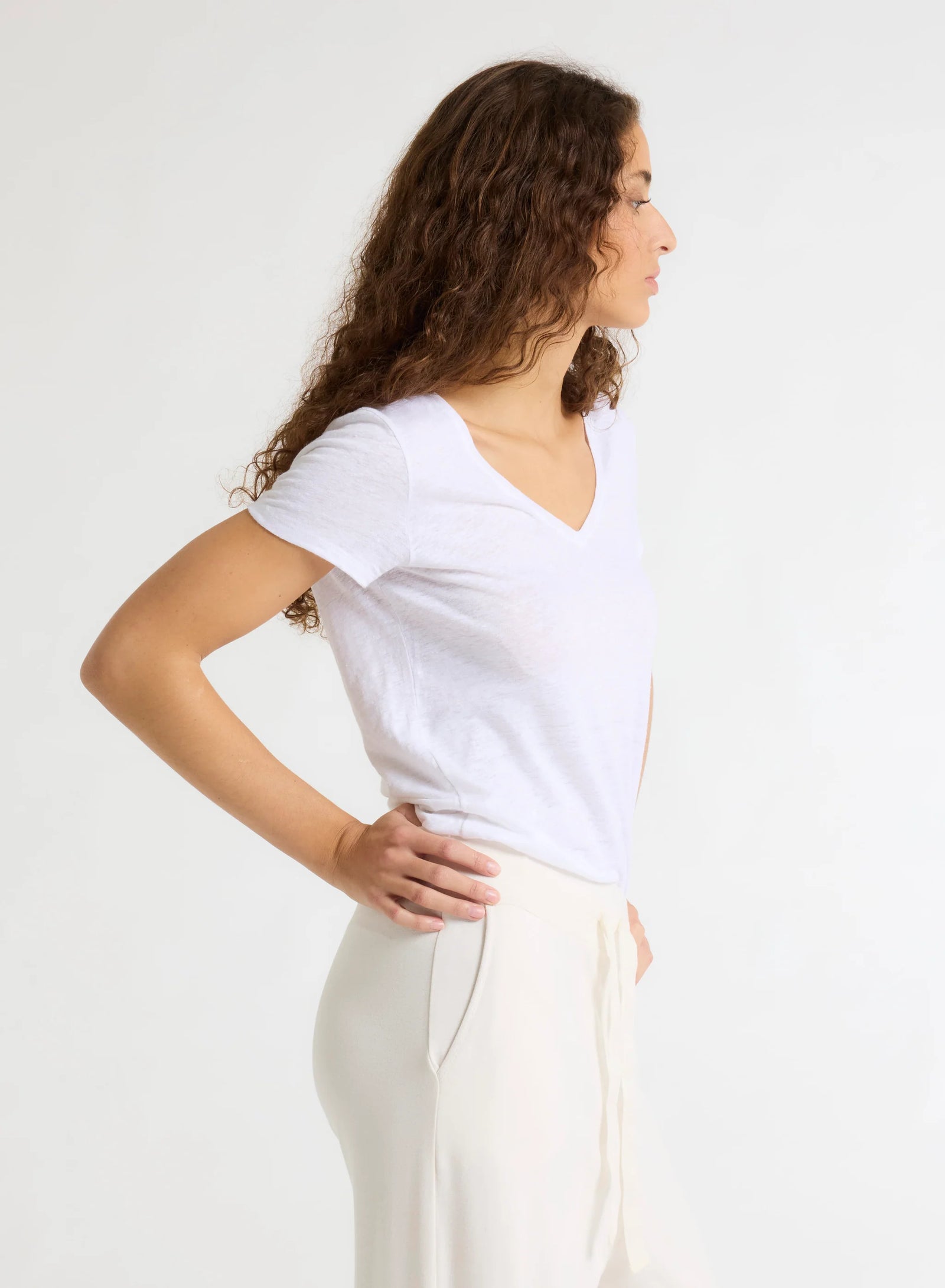 Stretch Linen Short Sleeve V-Neck T-Shirt | V NECK S/S
