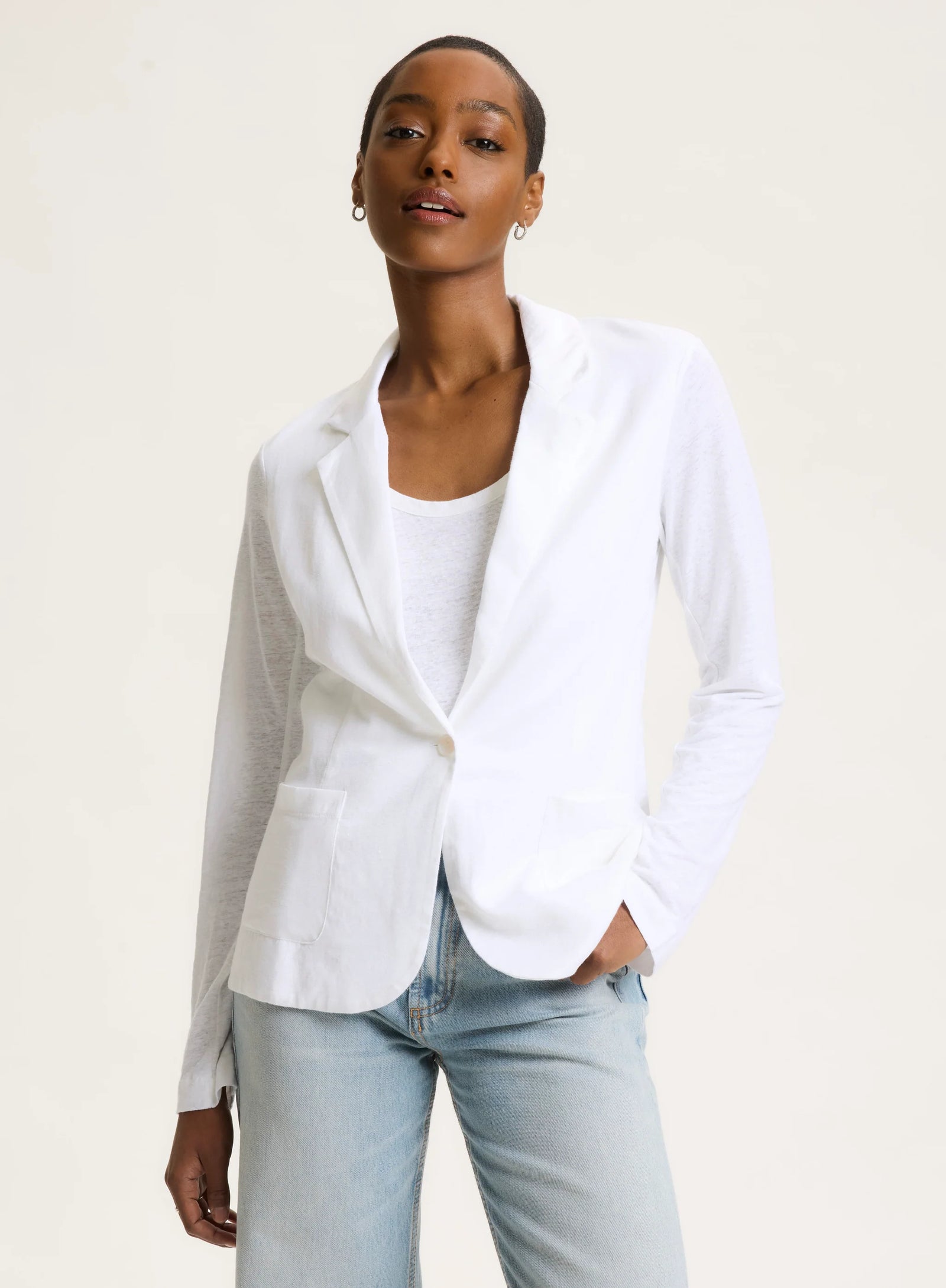 アウターその他 A FERRETTI Woman Blazer White 05090123 0002 Stretch Linen Long Sleeve One Button Blazer | BLAZER