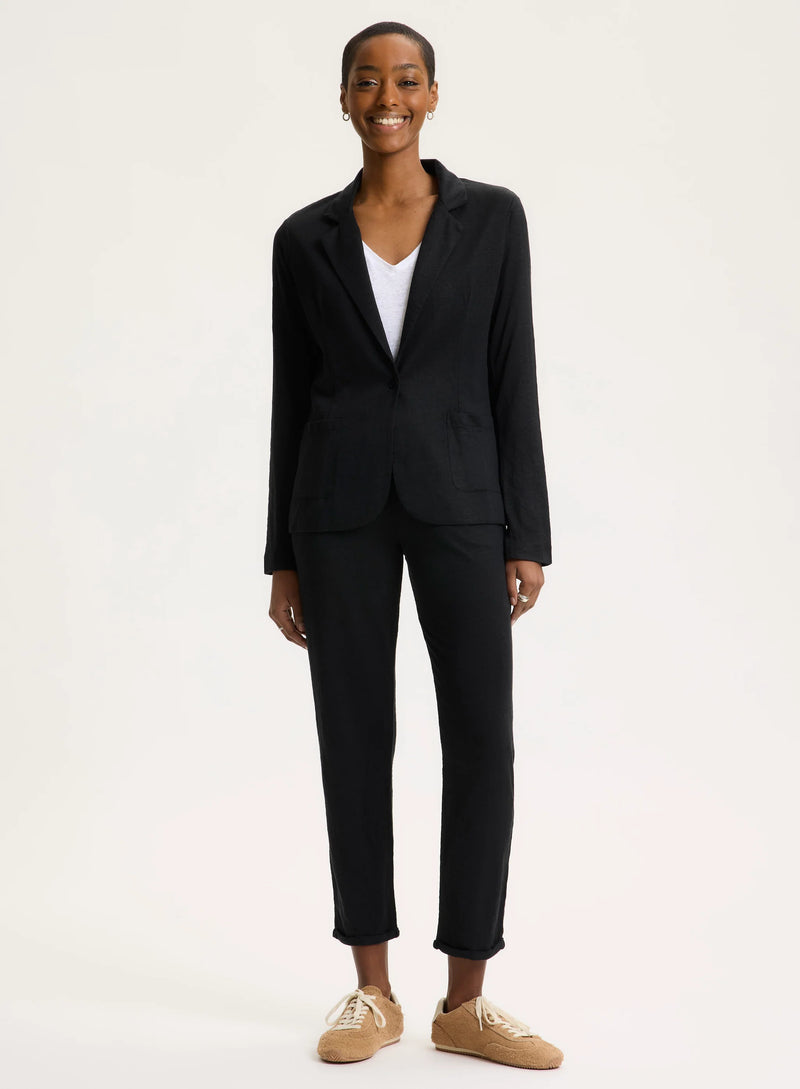 スーツ A FERRETTI Women Outer 05136625 555 227600 Black Stretch Linen Long Sleeve One Button Blazer | BLAZER