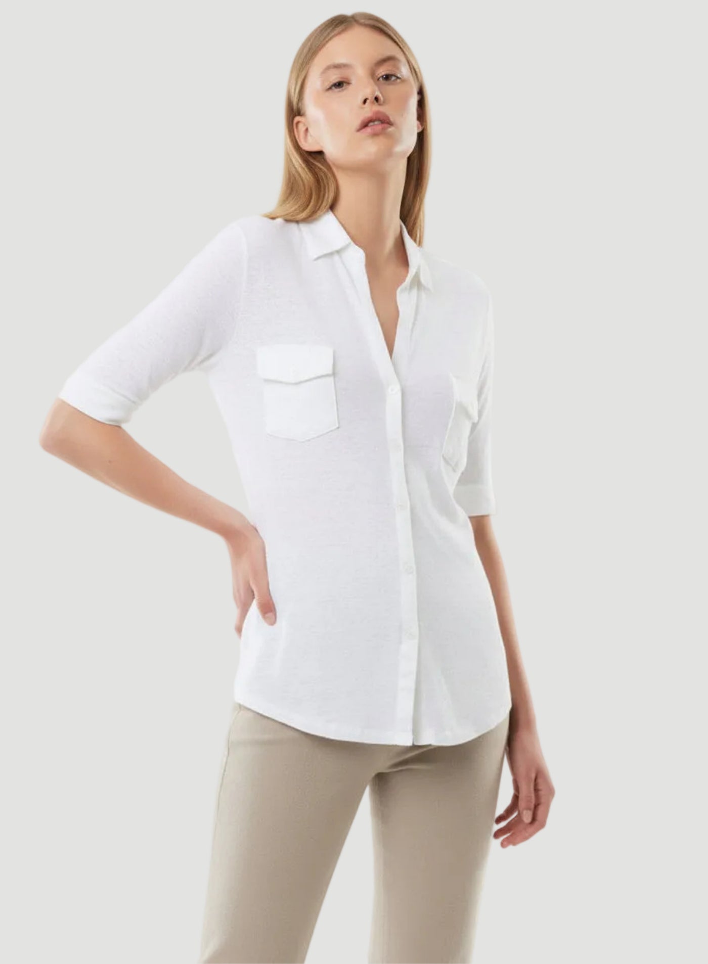 Stretch Linen Elbow Sleeve Pocket Shirt