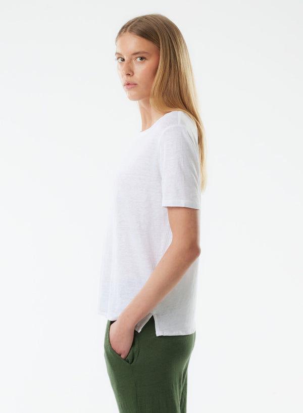 Stretch Linen Elbow Sleeve Semi Relaxed Crewneck T-Shirt - CREW ELBOW SLV - Majestic Filatures North America
