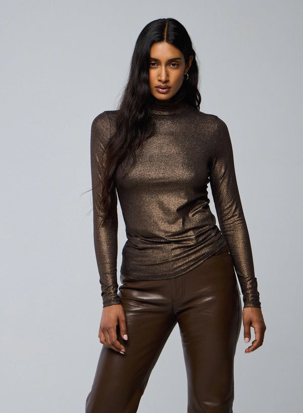 Soft Touch Metallic Long Sleeve Turtleneck