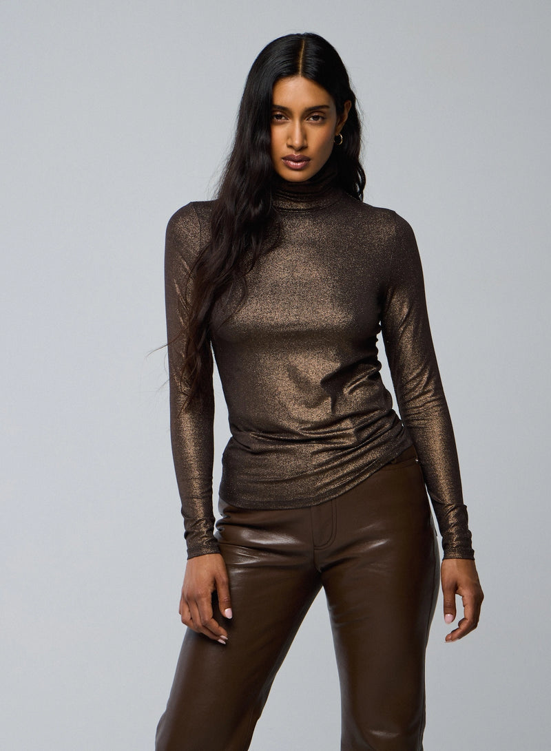 Soft Touch Metallic Long Sleeve Turtleneck