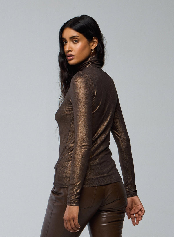 Soft Touch Metallic Long Sleeve Turtleneck
