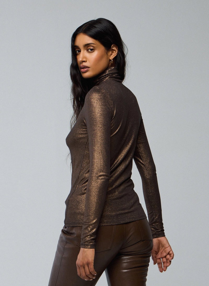 Soft Touch Metallic Long Sleeve Turtleneck