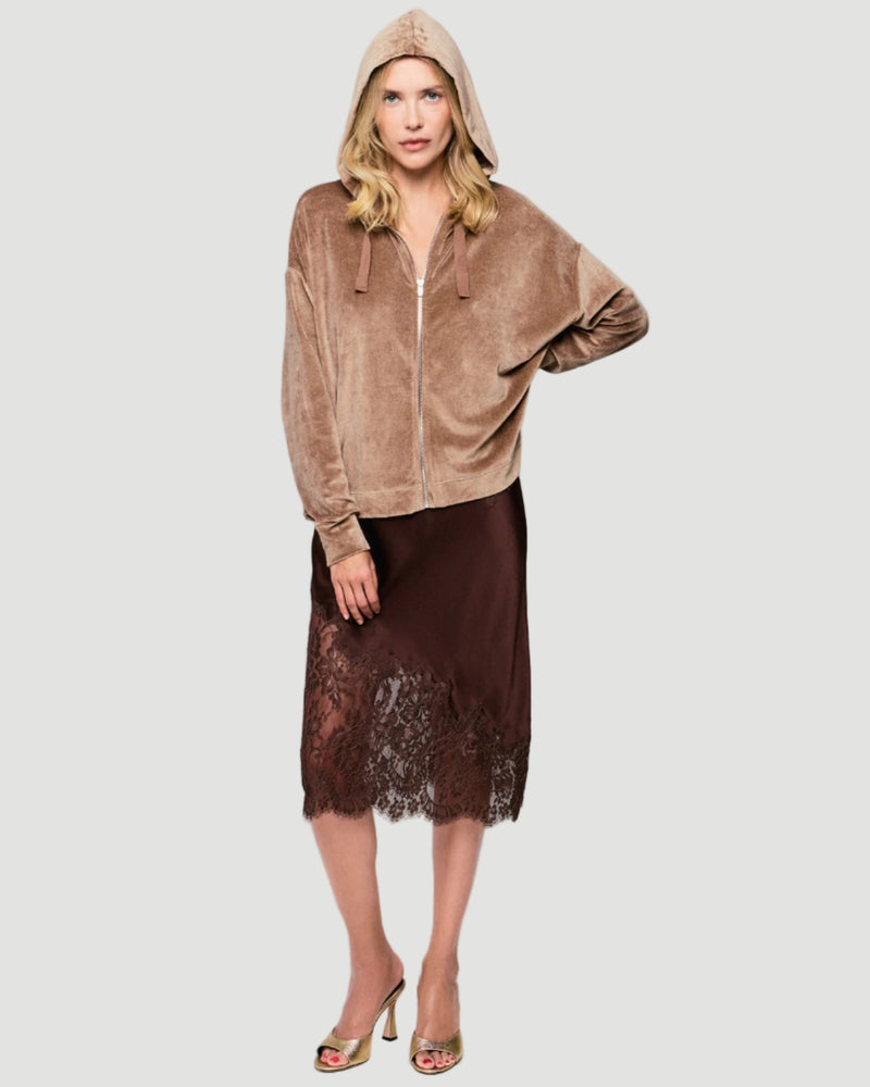 Velour Zip Front Hoodie