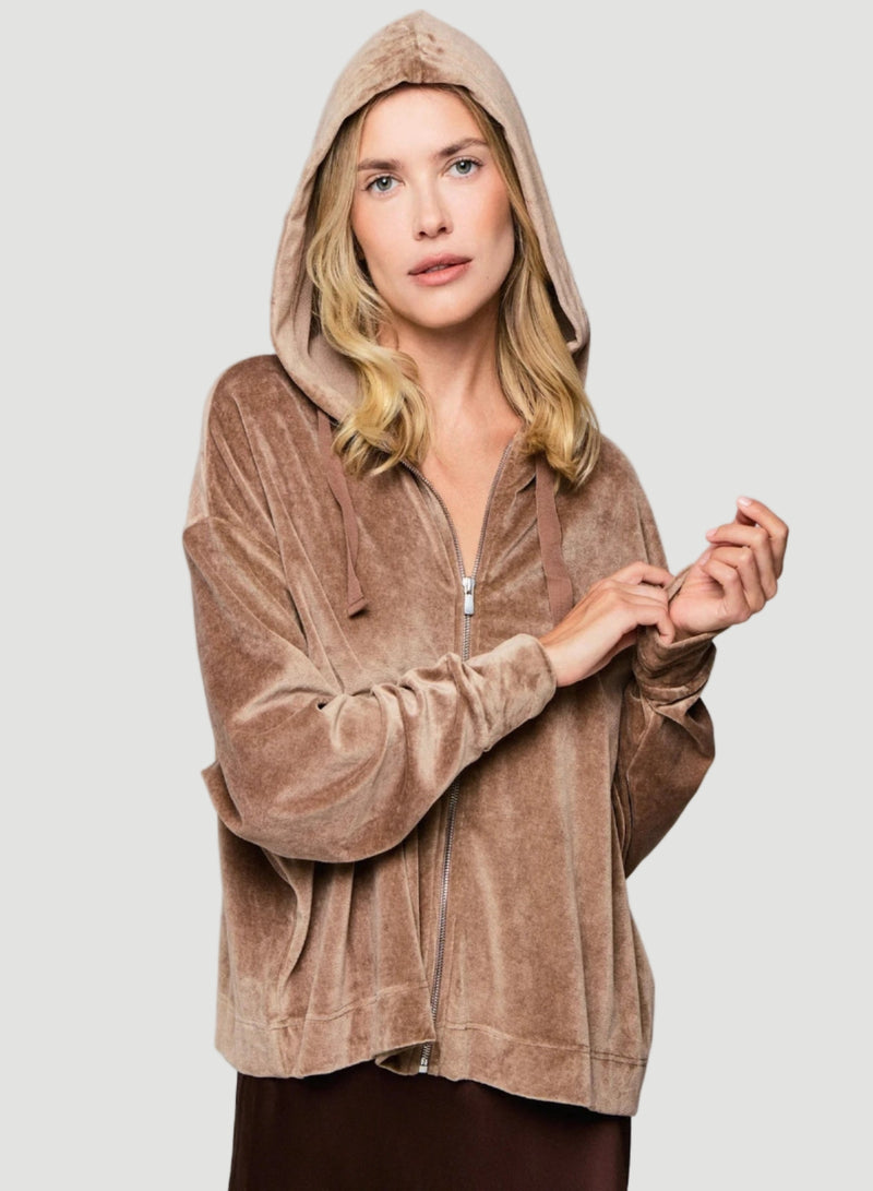Velour Zip Front Hoodie