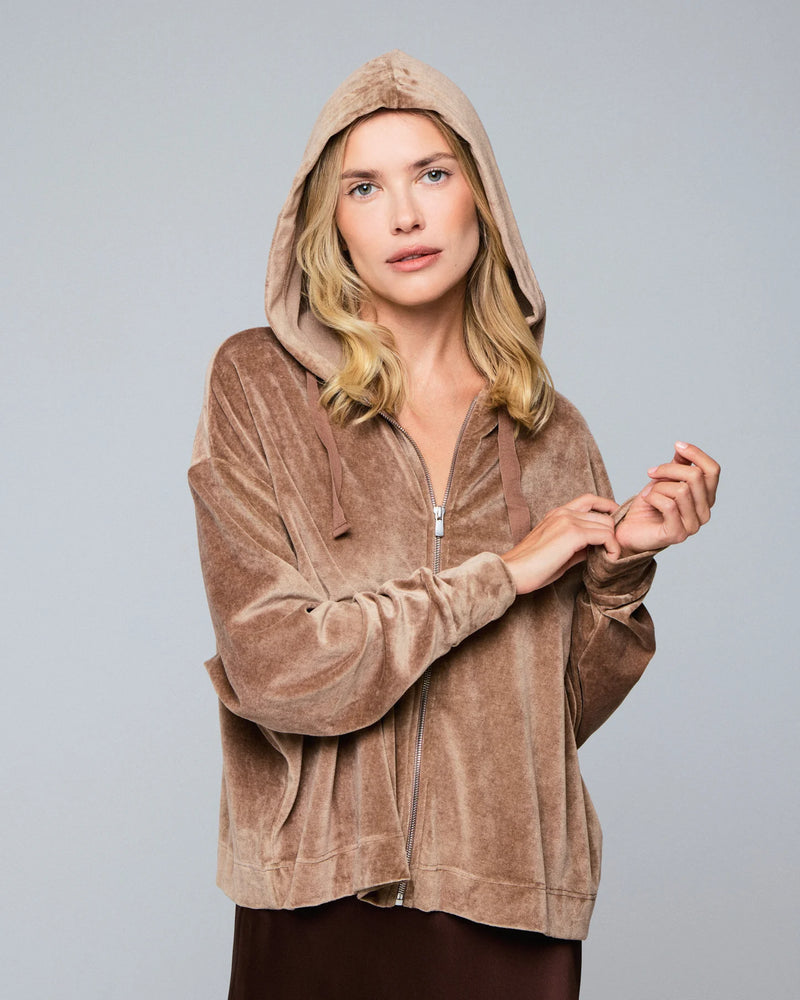 Velour Zip Front Hoodie