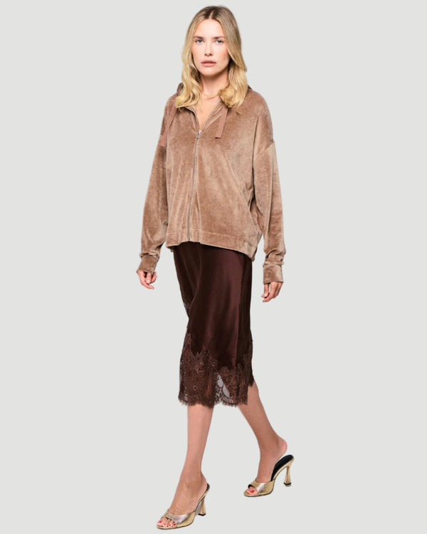 Velour Zip Front Hoodie