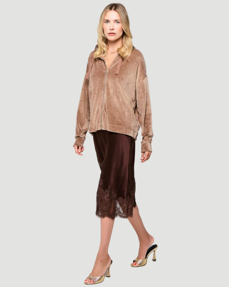 Velour Zip Front Hoodie