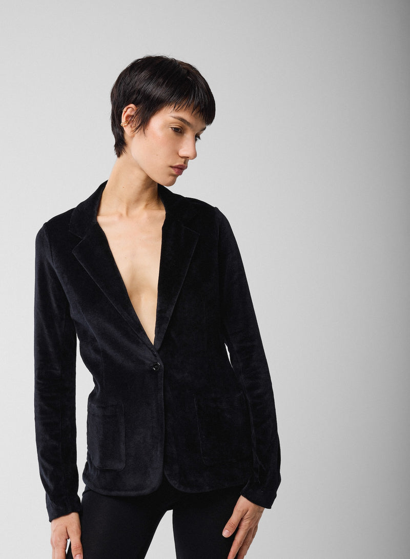 Velour One Button Blazer