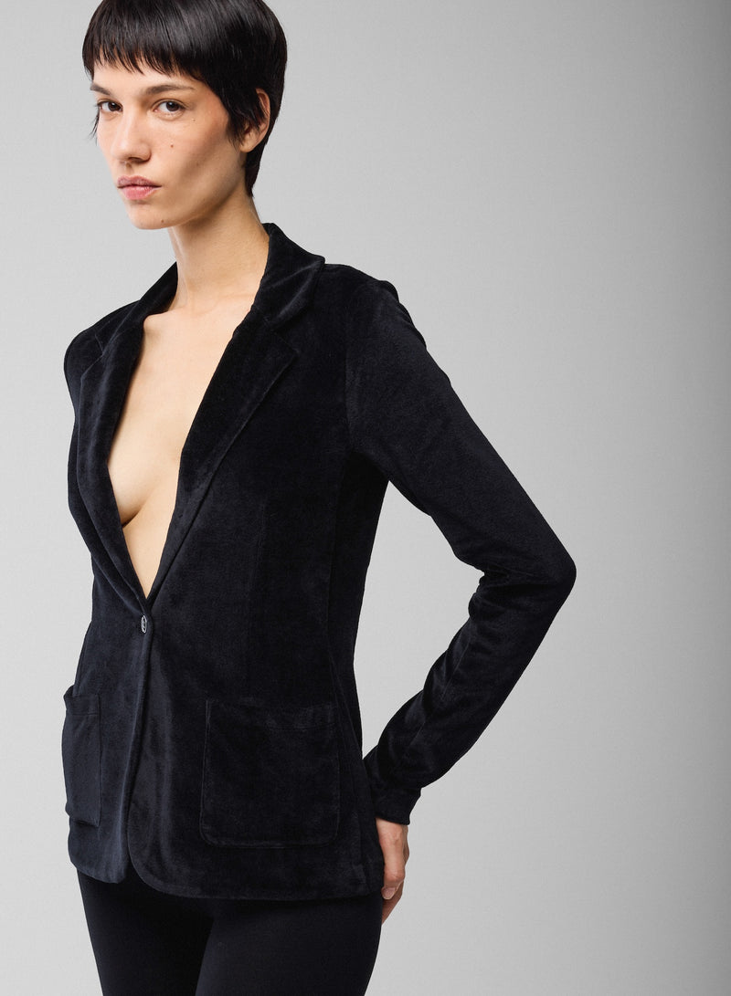 Velour One Button Blazer