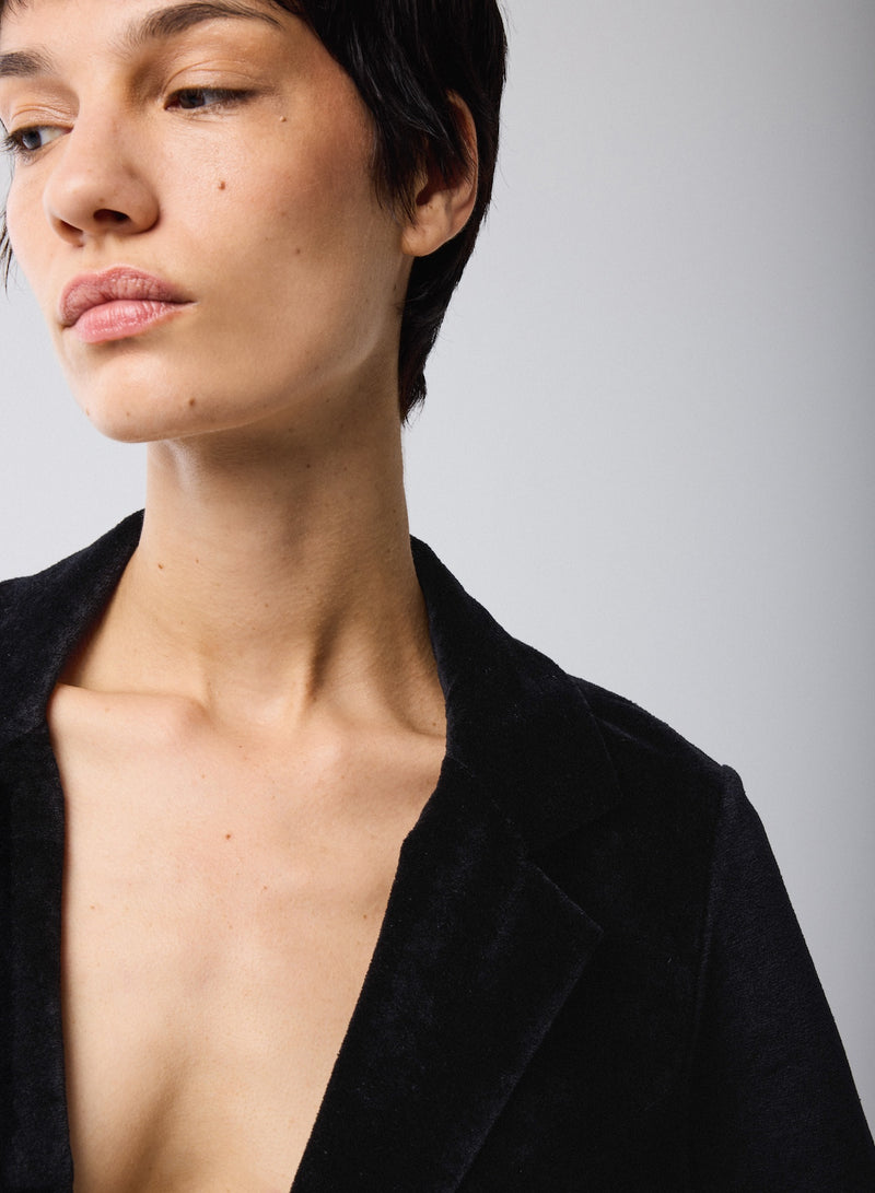 Velour One Button Blazer