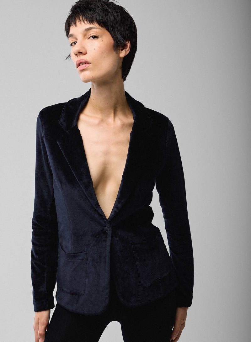 Velour One Button Blazer