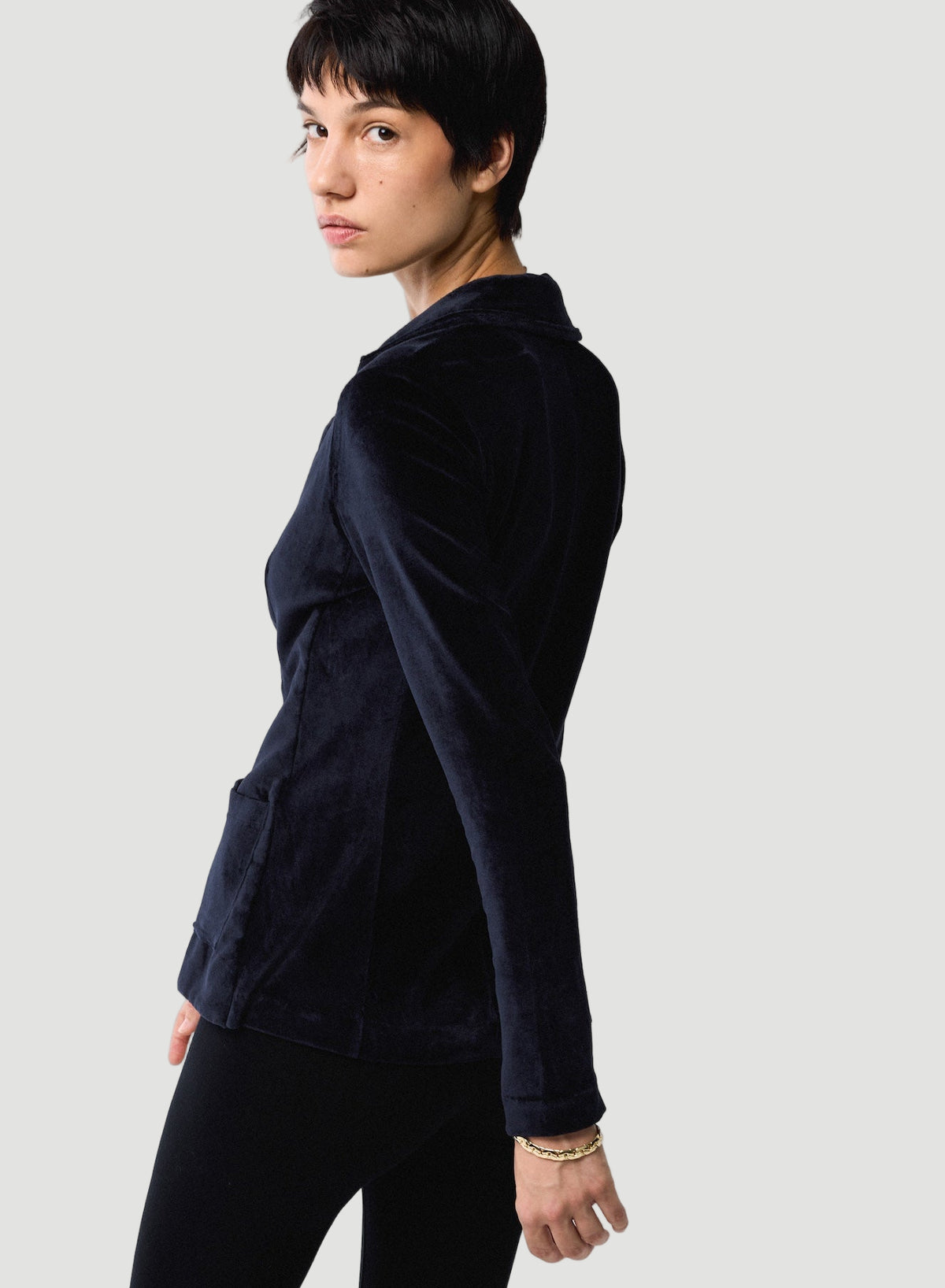 Velour One Button Blazer – Majestic Filatures North America