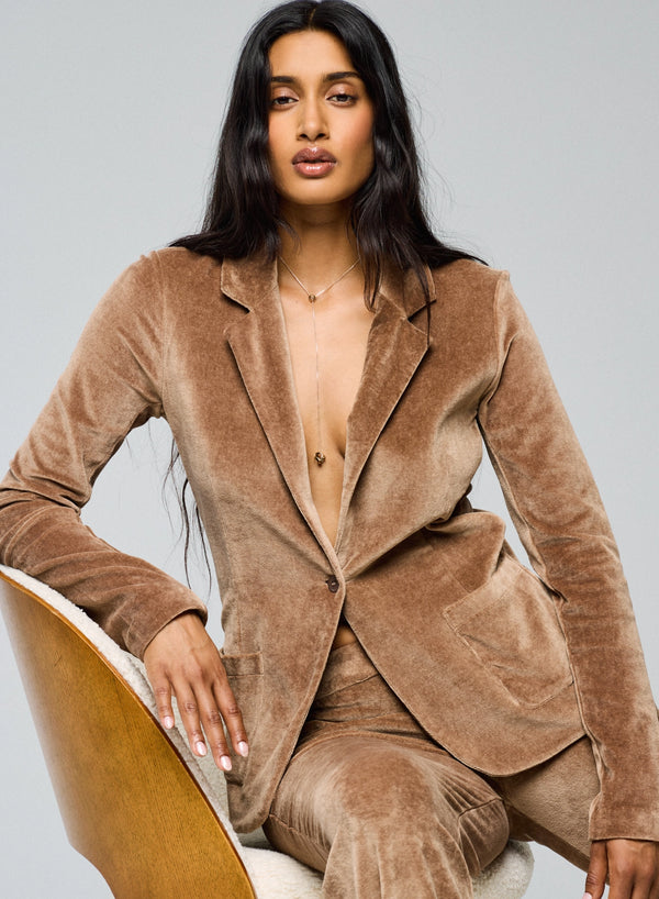 Velour One Button Blazer - JACKET - Majestic Filatures North America