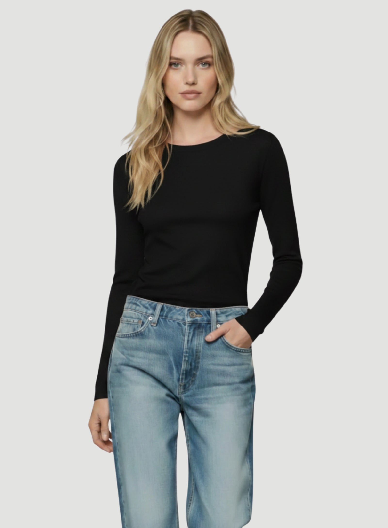 100% Machine Washable Cashmere Long Sleeve Crewneck T Shirt for