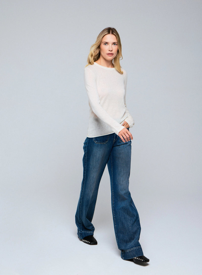 100% Machine Washable Cashmere Long Sleeve Crewneck T-Shirt - CREW L/S - Majestic Filatures North America