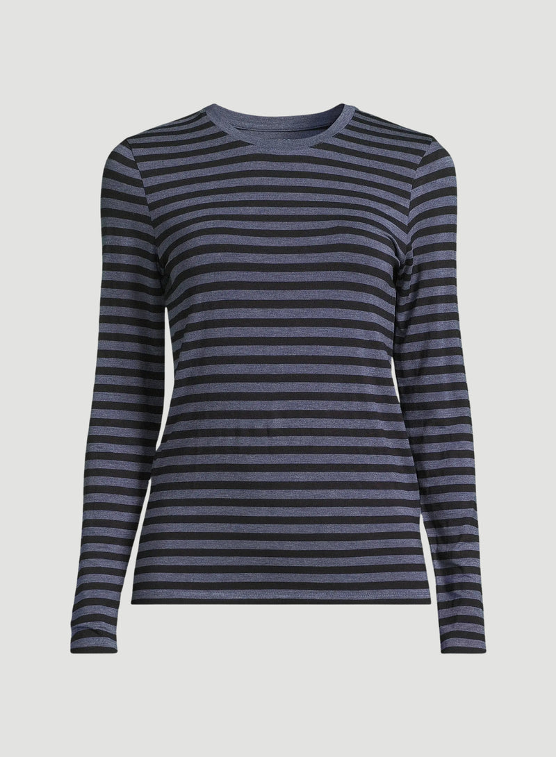 Luxurious Soft Touch Stripe Long Sleeve Crew Neck T-shirt