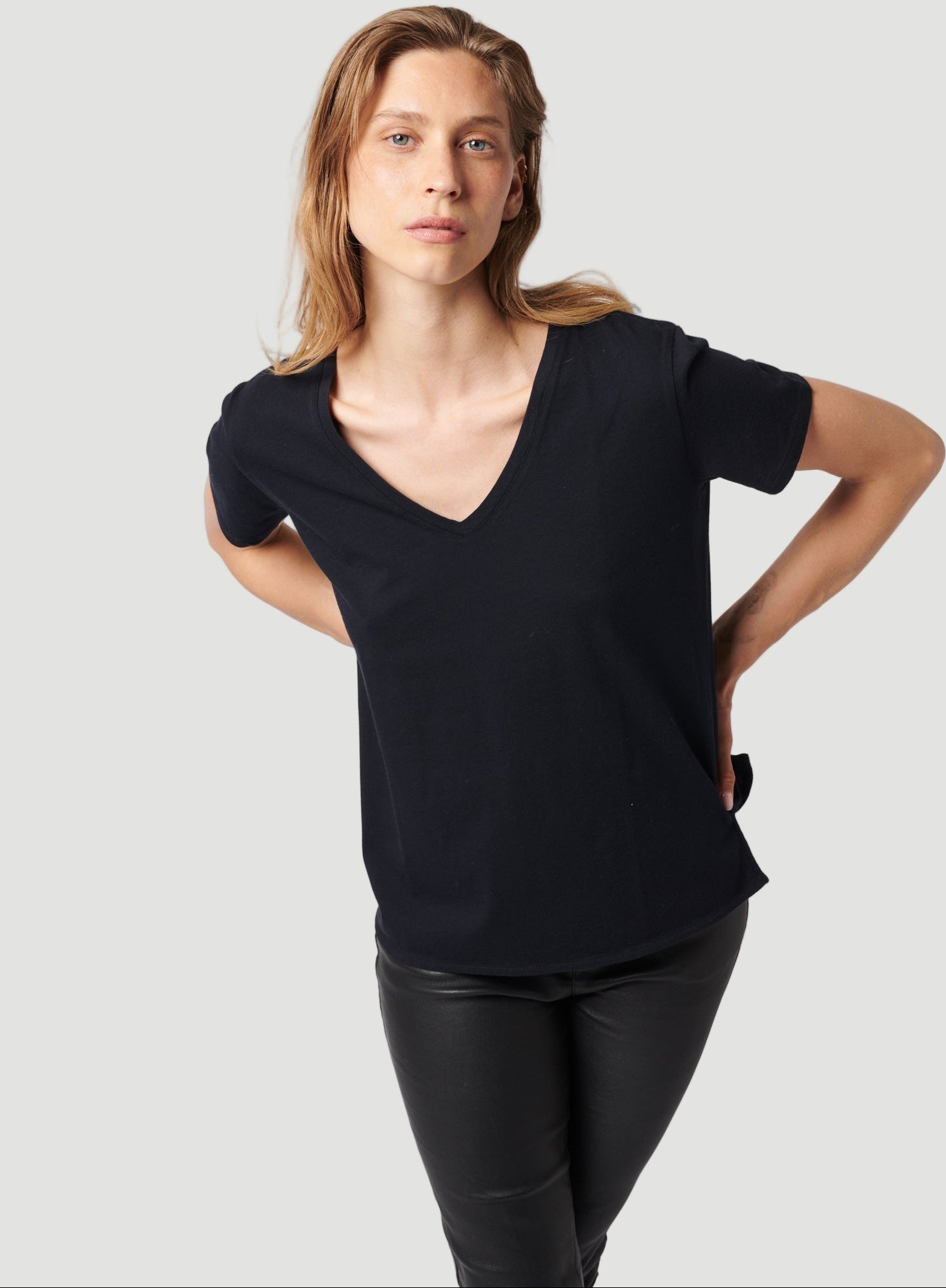 Majestic Lyocell Cotton Semi Relaxed Short Sleeve V-Neck in Petale main image 0