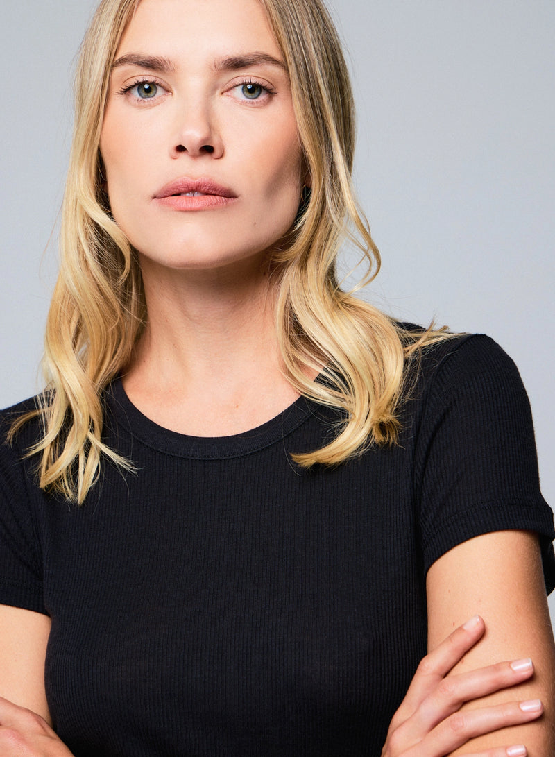 Lyocell Cotton Baby Rib Short Sleeve Crewneck T-Shirt Lyocell Cotton Baby Rib Short Sleeve Crewneck T-Shirt