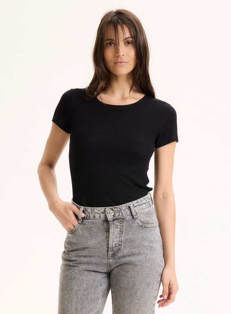 Lyocell Cotton Baby Rib Short Sleeve Crewneck T-Shirt