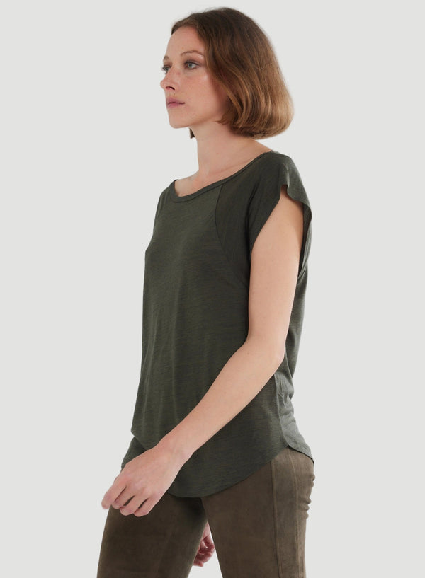 Lyocell Wool Cap Sleeve Boatneck Tank