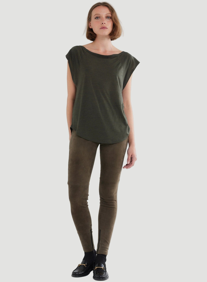 Lyocell Wool Cap Sleeve Boatneck Tank