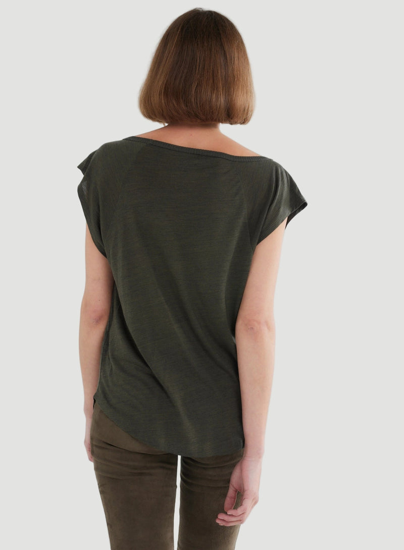 Lyocell Wool Cap Sleeve Boatneck Tank