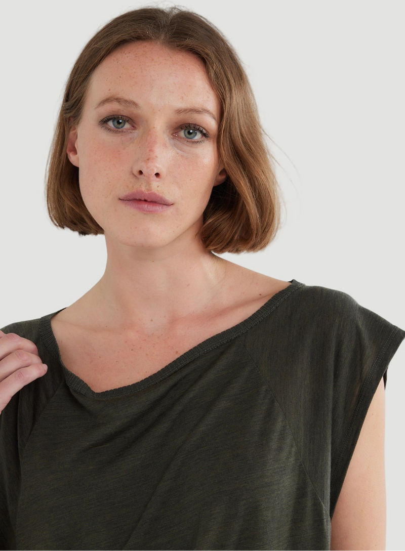 Lyocell Wool Cap Sleeve Boatneck Tank