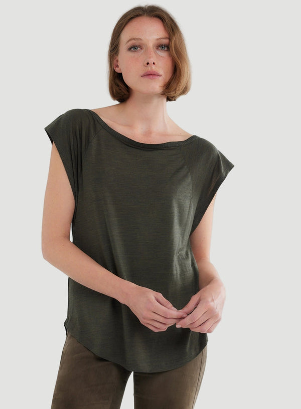 Lyocell Wool Cap Sleeve Boatneck Tank