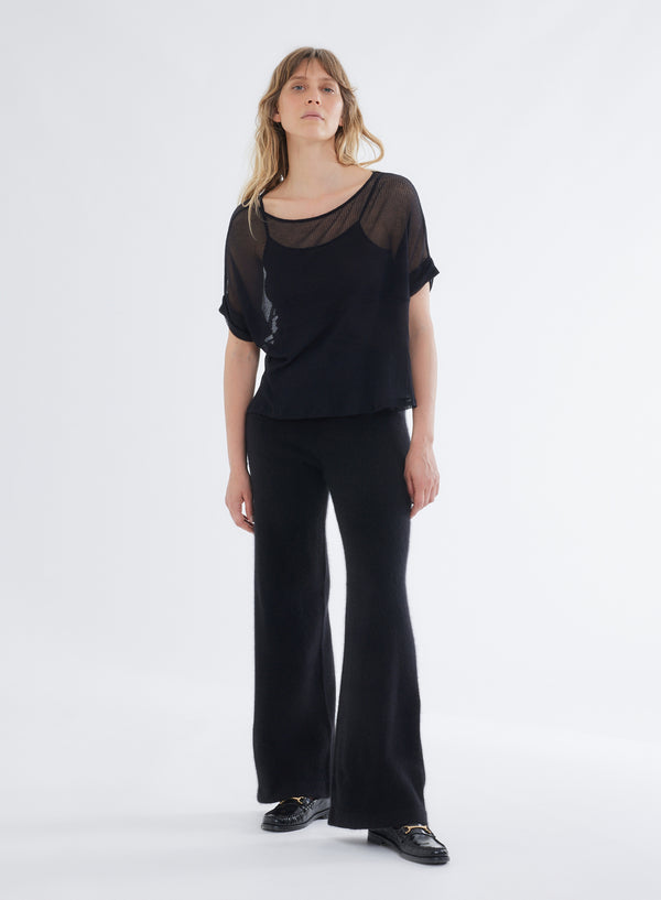Micro Modal Laser Cut Cashmere Short Sleeve Boatneck Top - BOATNECK S/S - Majestic Filatures North America