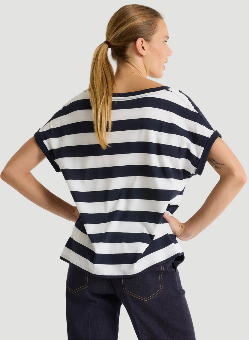 Cotton 'Silk Touch' Stripe Short Sleeve Semi-Relaxed V-Neck T-Shirt