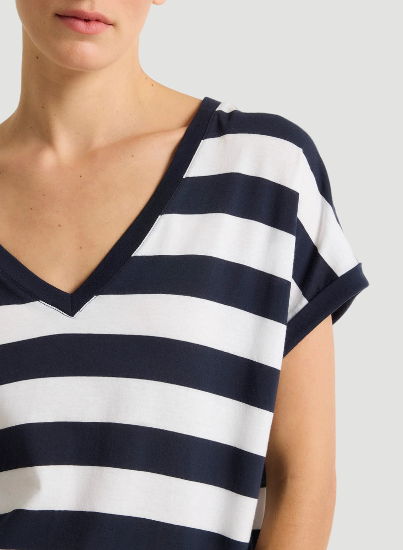 Cotton 'Silk Touch' Stripe Short Sleeve Semi-Relaxed V-Neck T-Shirt