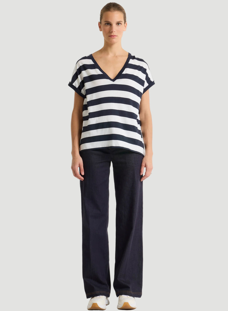 Cotton 'Silk Touch' Stripe Short Sleeve Semi-Relaxed V-Neck T-Shirt