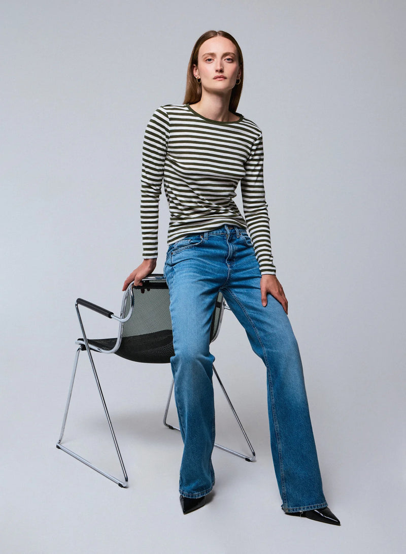 Deluxe Cotton Stripe Long Sleeve Crewneck T-Shirt