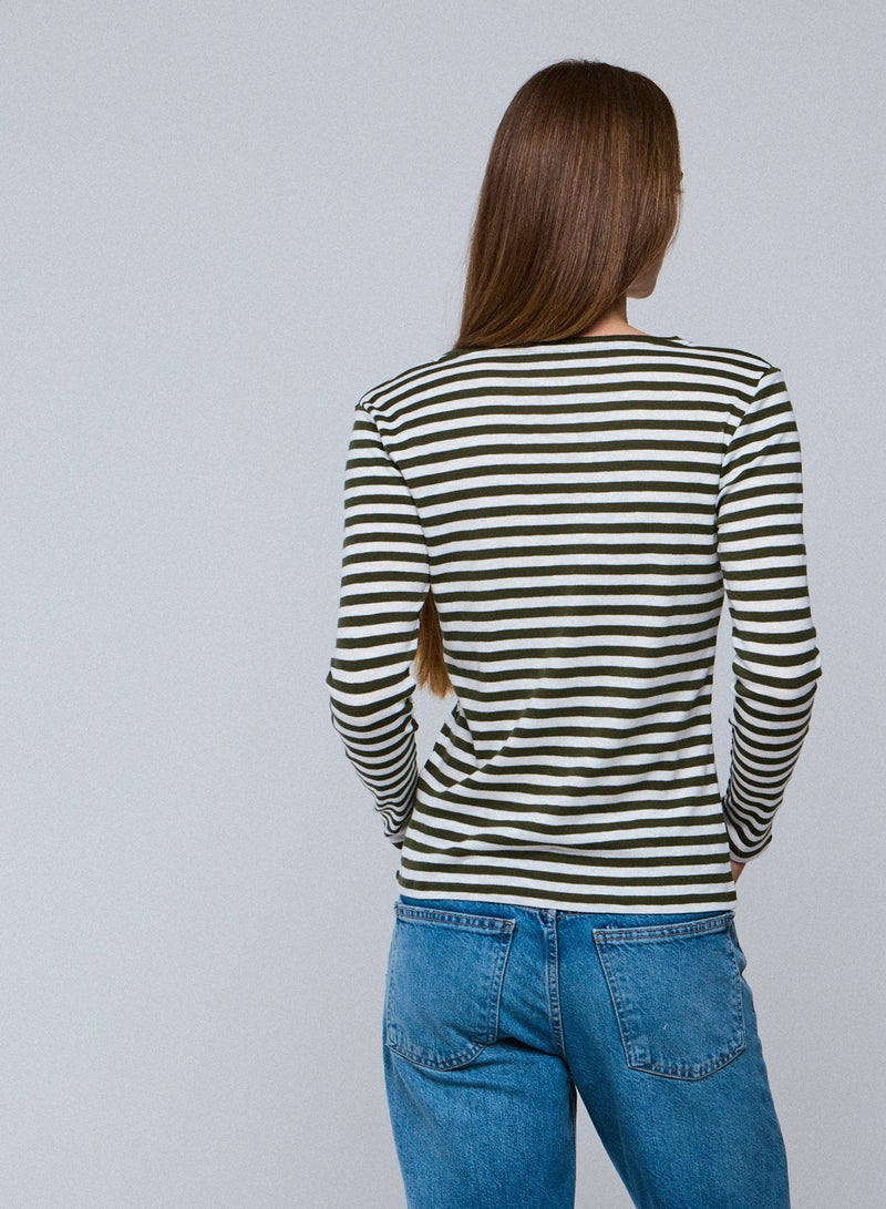 Deluxe Cotton Stripe Long Sleeve Crewneck T-Shirt