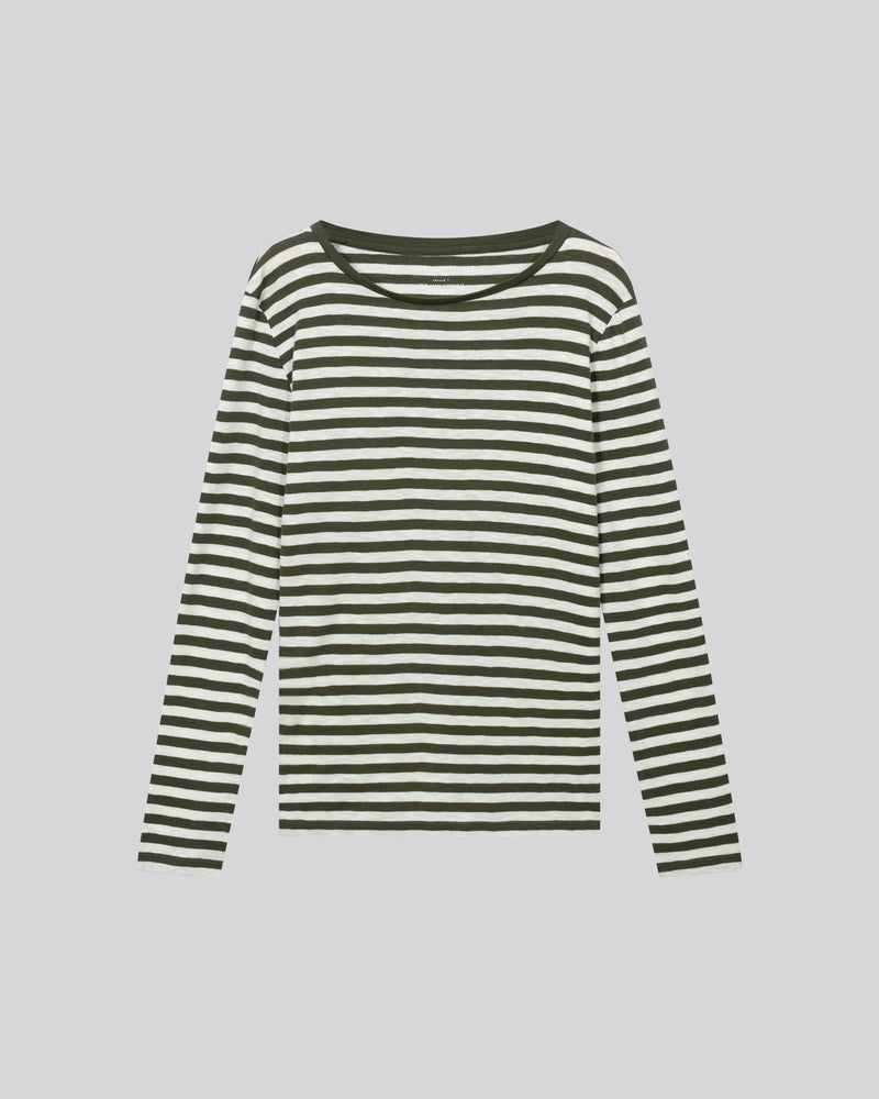 Deluxe Cotton Stripe Long Sleeve Crewneck T-Shirt