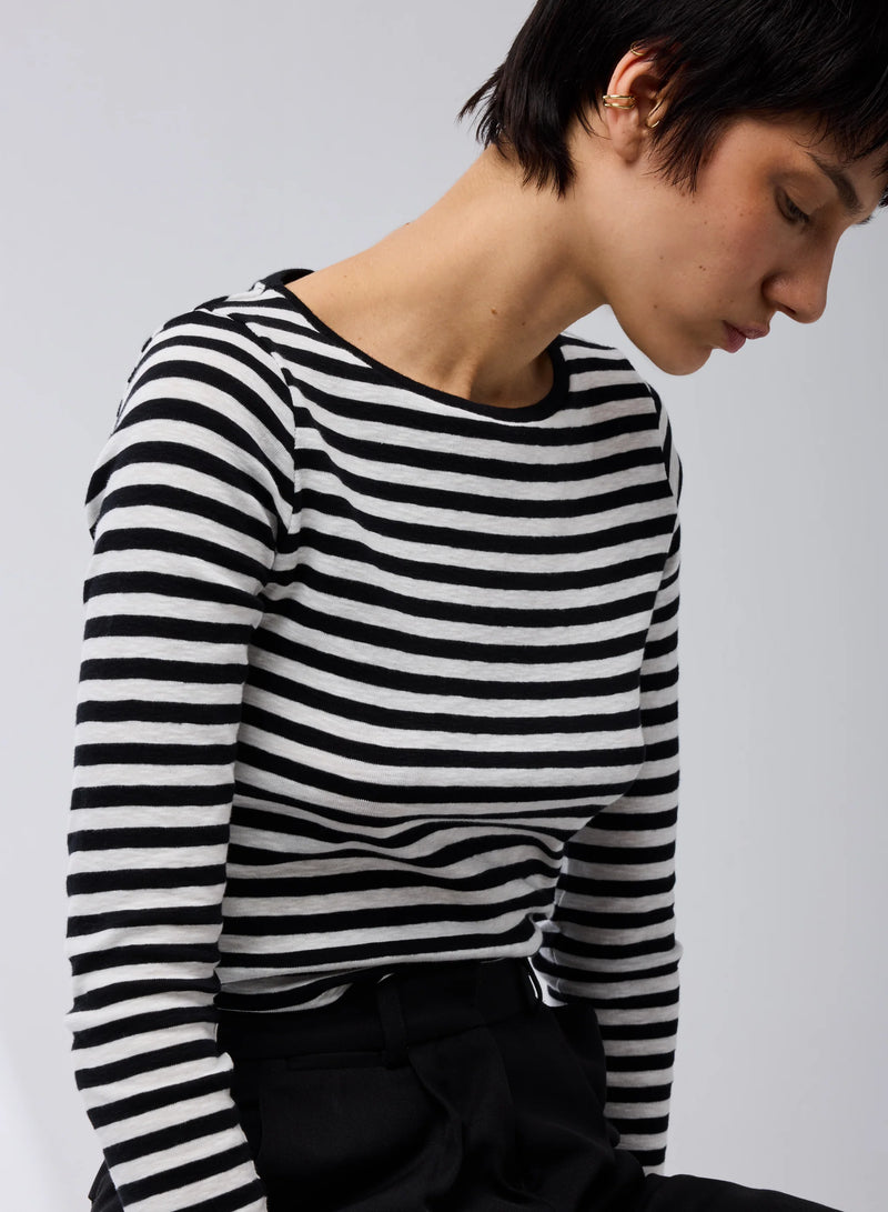 Deluxe Cotton Stripe Long Sleeve Crewneck T-Shirt