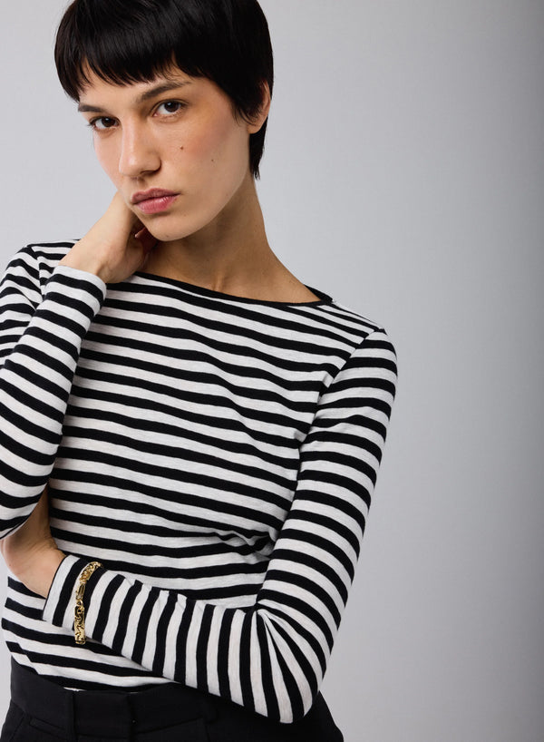 Deluxe Cotton Stripe Long Sleeve Crewneck T-Shirt